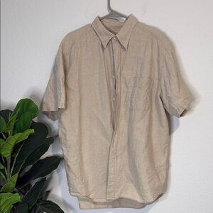 Eddie Bauer Tan Lightweight 100% linen Casual button down short sleeve Shirt